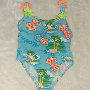 CIRCO 1 PC SWIMSUIT ALOHA HAWAIIAN FLORAL BEACH BATHING SUIT-GIRLS SIZE 12M